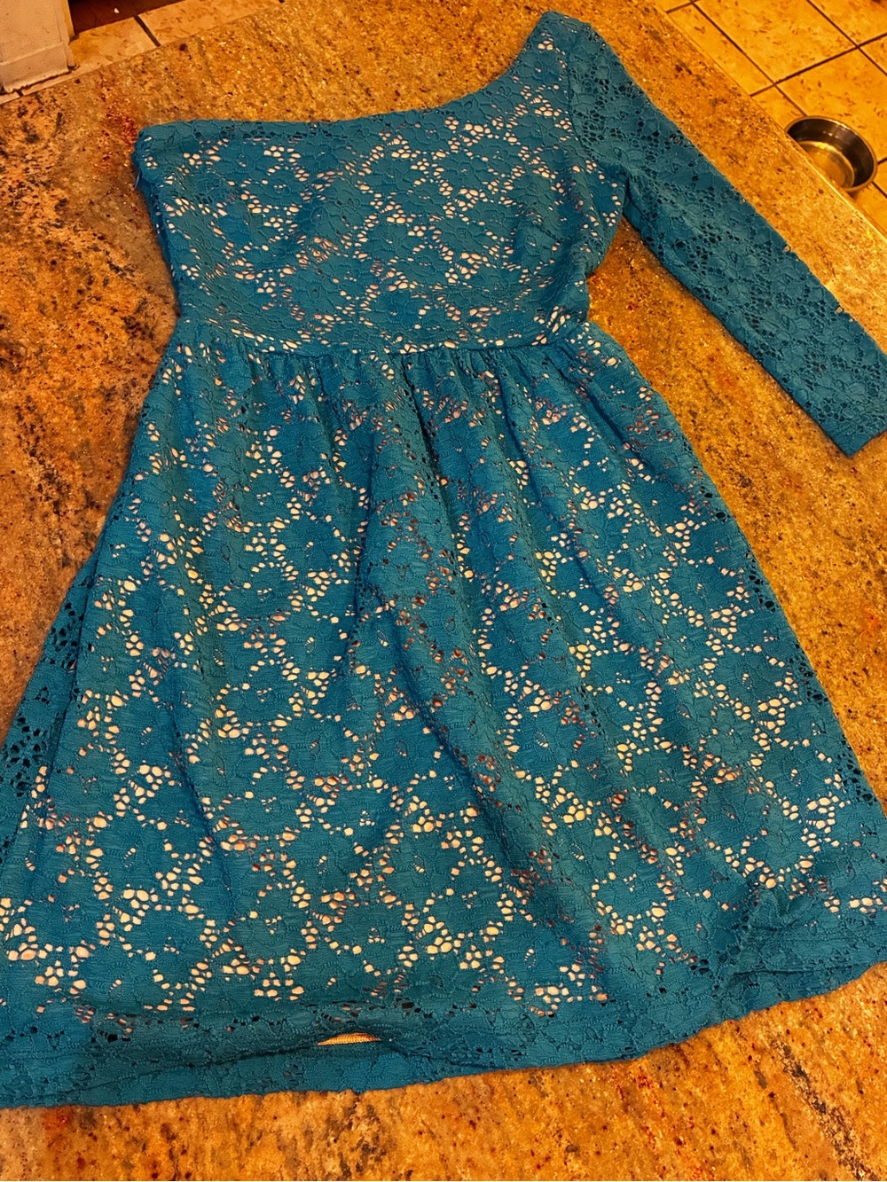 Prevett Turquoise/Teal Open Lace One-Shoulder Mini Dress, Size: M